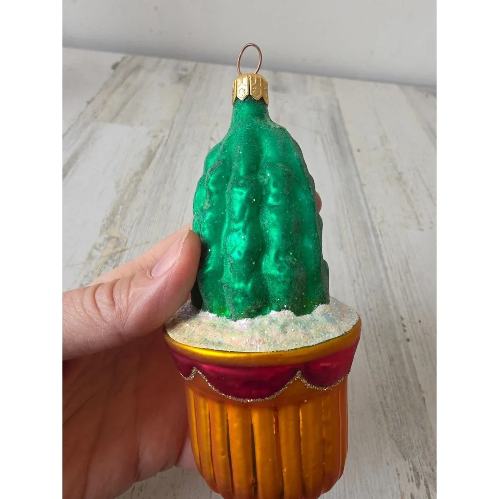 Vintage radko‎ prickly pair glitter cactus AS IS plant ornament Xmas glass tree